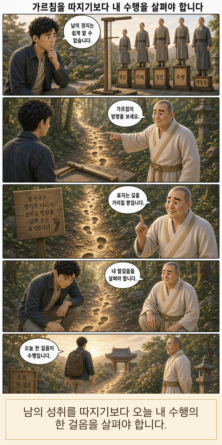 가르침을 따지기보다 내 수행을 살펴야 합니다 카툰
