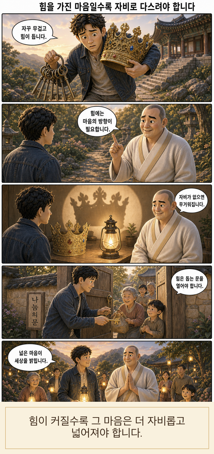힘을 가진 마음일수록 자비로 다스려야 합니다 카툰