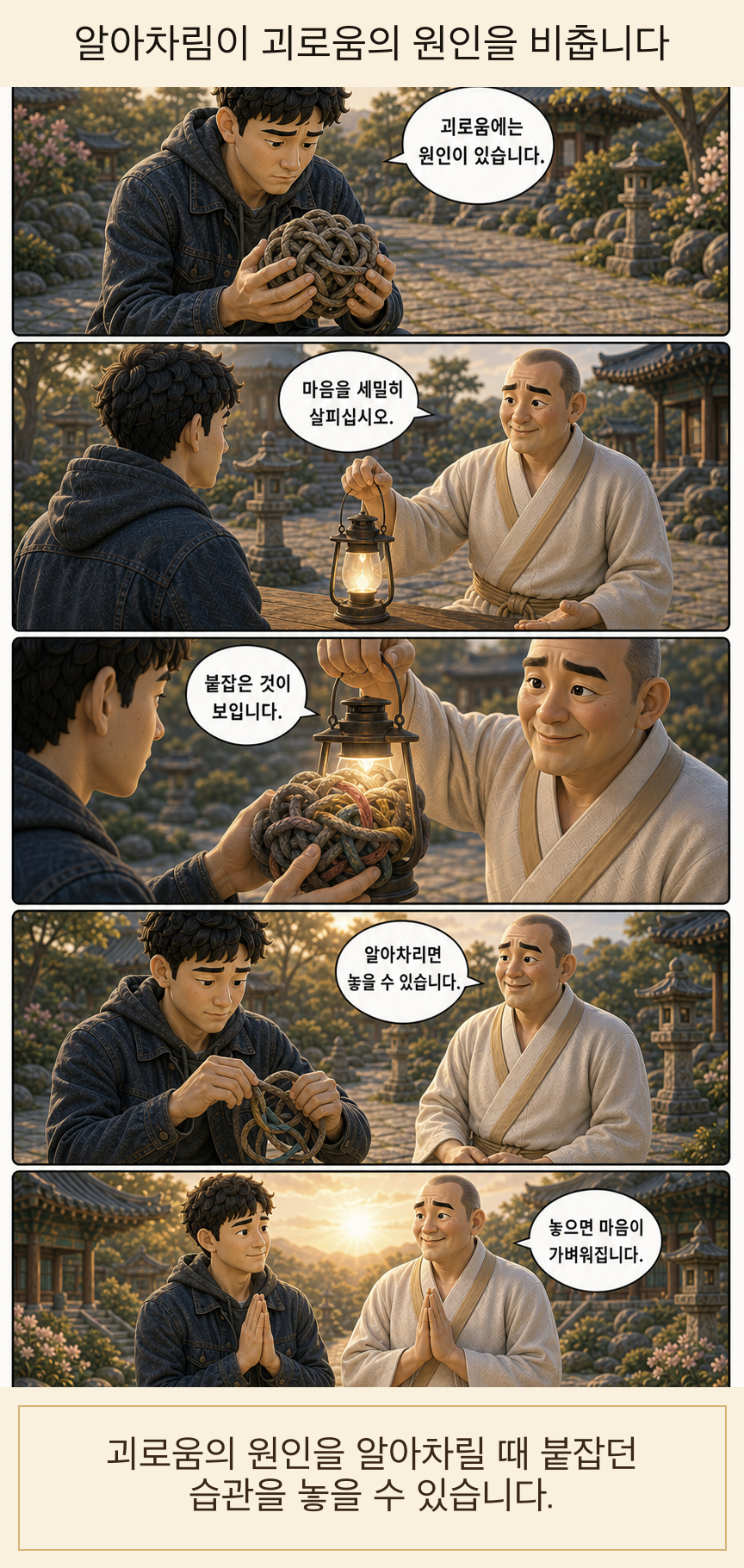 알아차림이 괴로움의 원인을 비춥니다 카툰