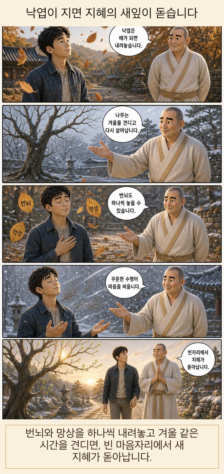 낙엽이 지면 지혜의 새잎이 돋습니다 카툰