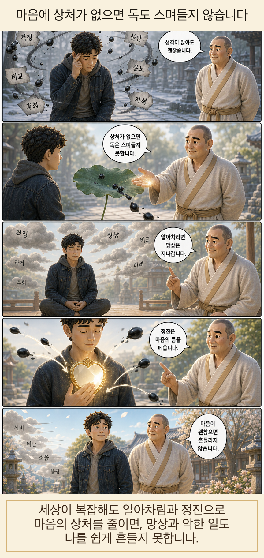 마음에 상처가 없으면 독도 스며들지 않습니다 카툰
