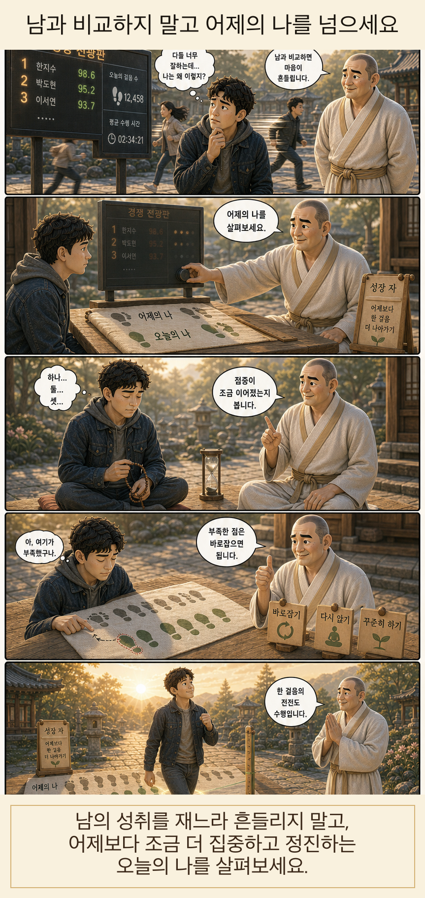 남과 비교하지 말고 어제의 나를 넘으세요 카툰