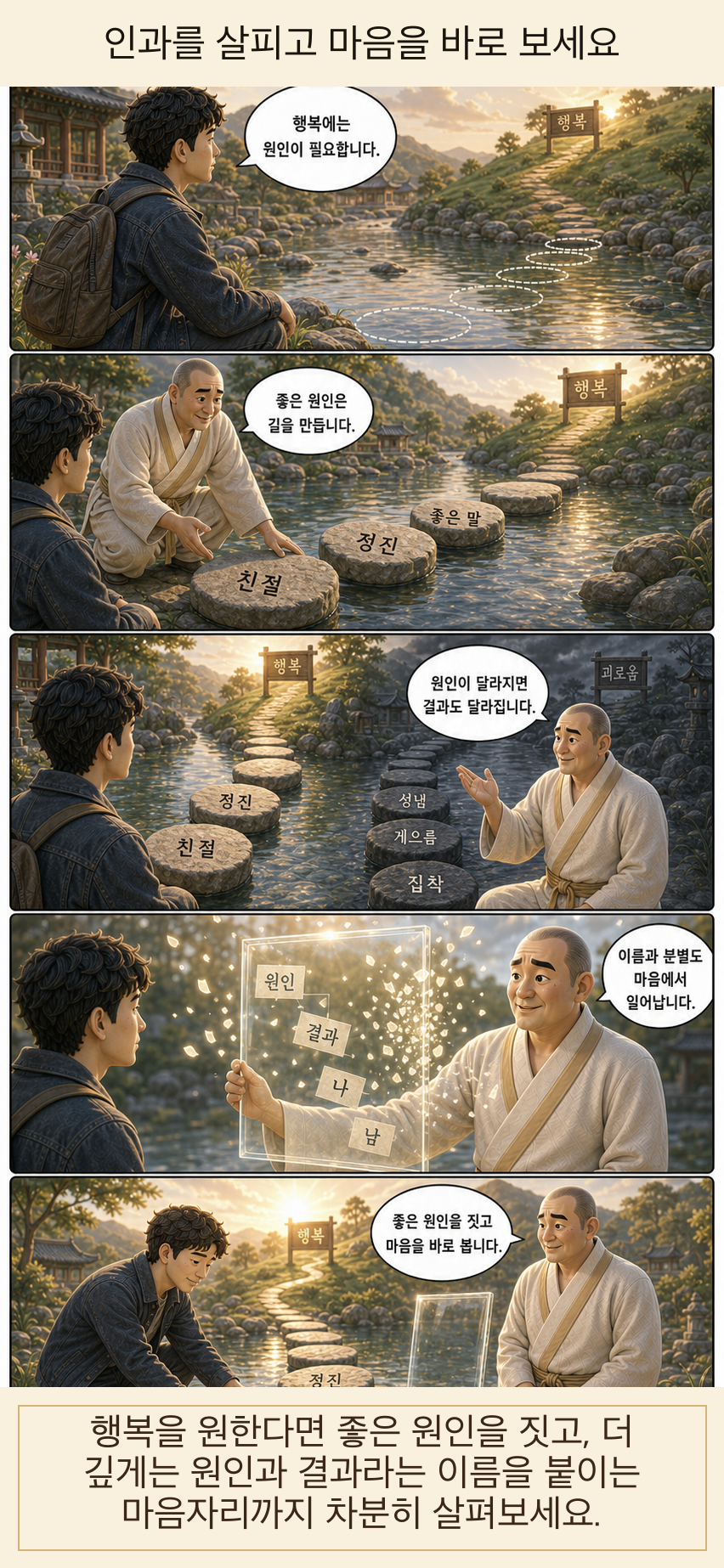 인과를 살피고 마음을 바로 보세요 카툰