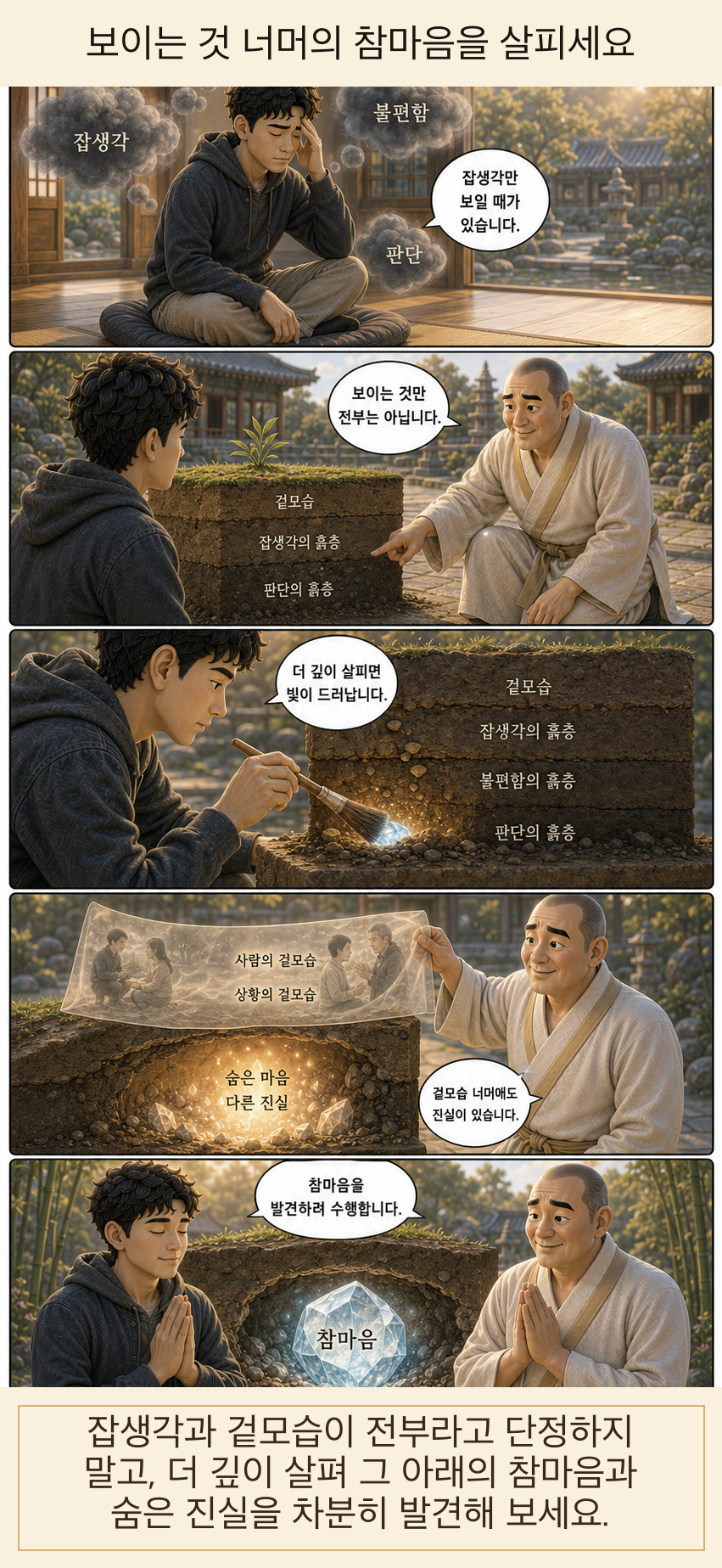보이는 것 너머의 참마음을 살피세요 카툰