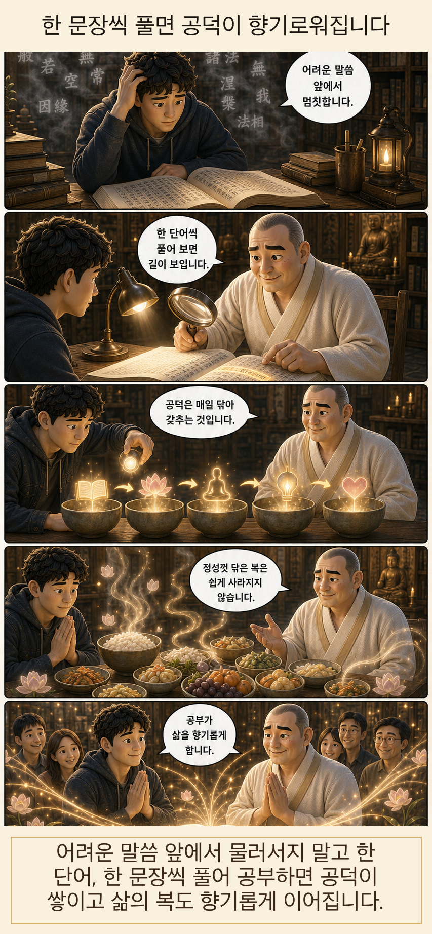 한 문장씩 풀면 공덕이 향기로워집니다 카툰