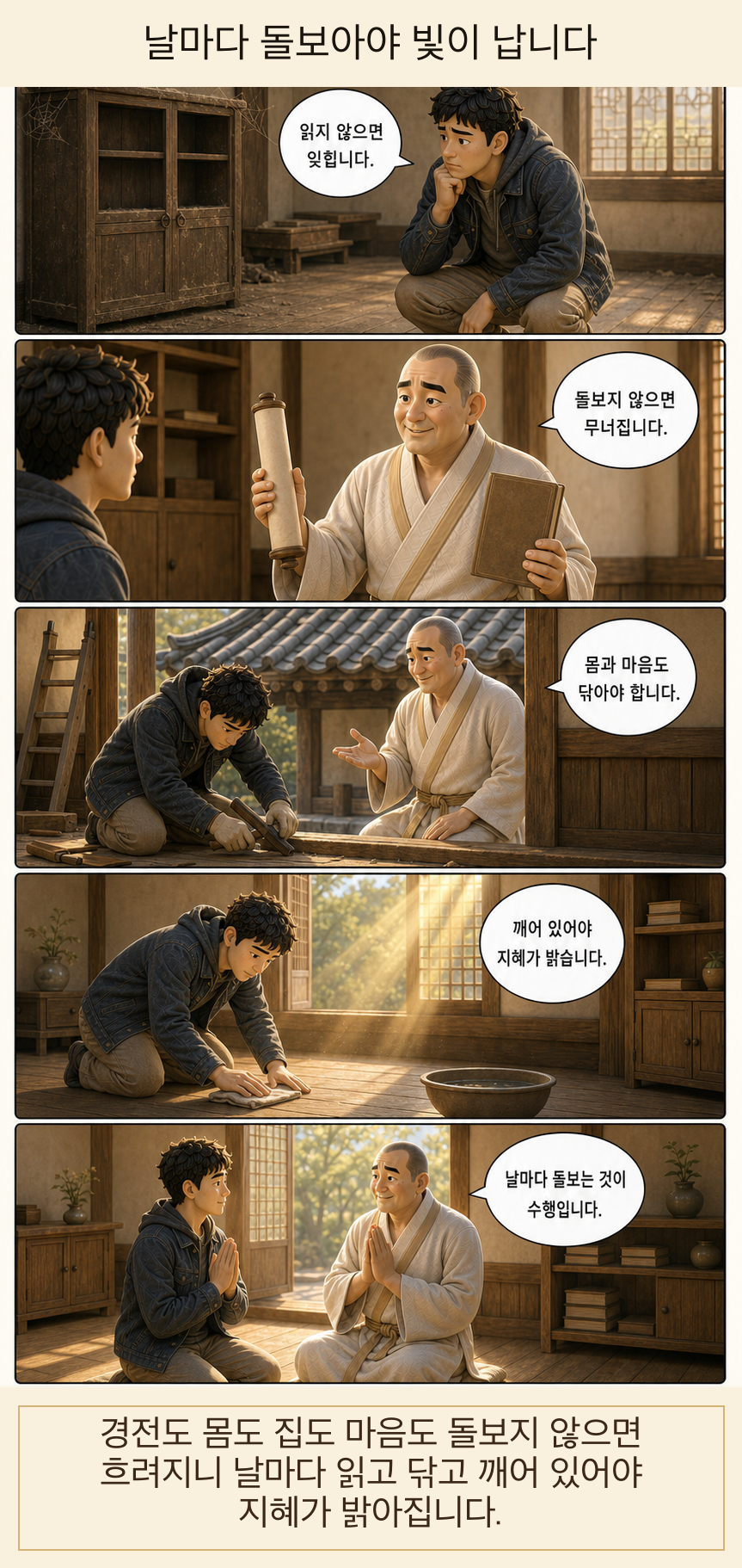날마다 돌보아야 빛이 납니다 카툰