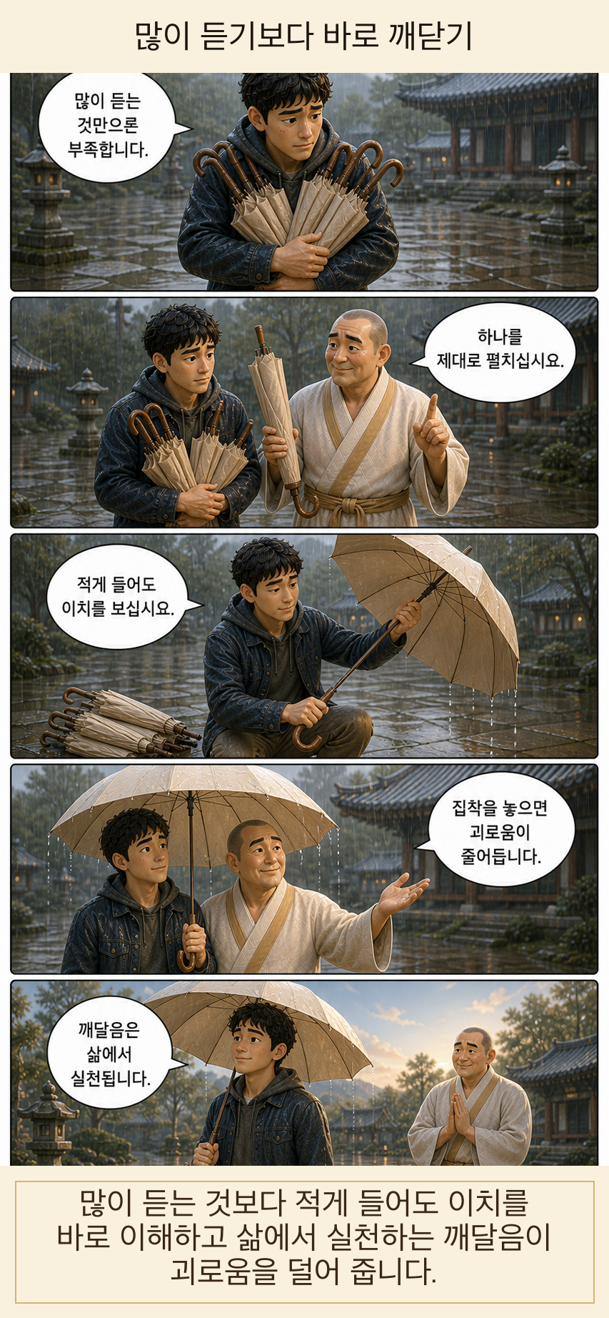 많이 듣기보다 바로 깨닫기 카툰