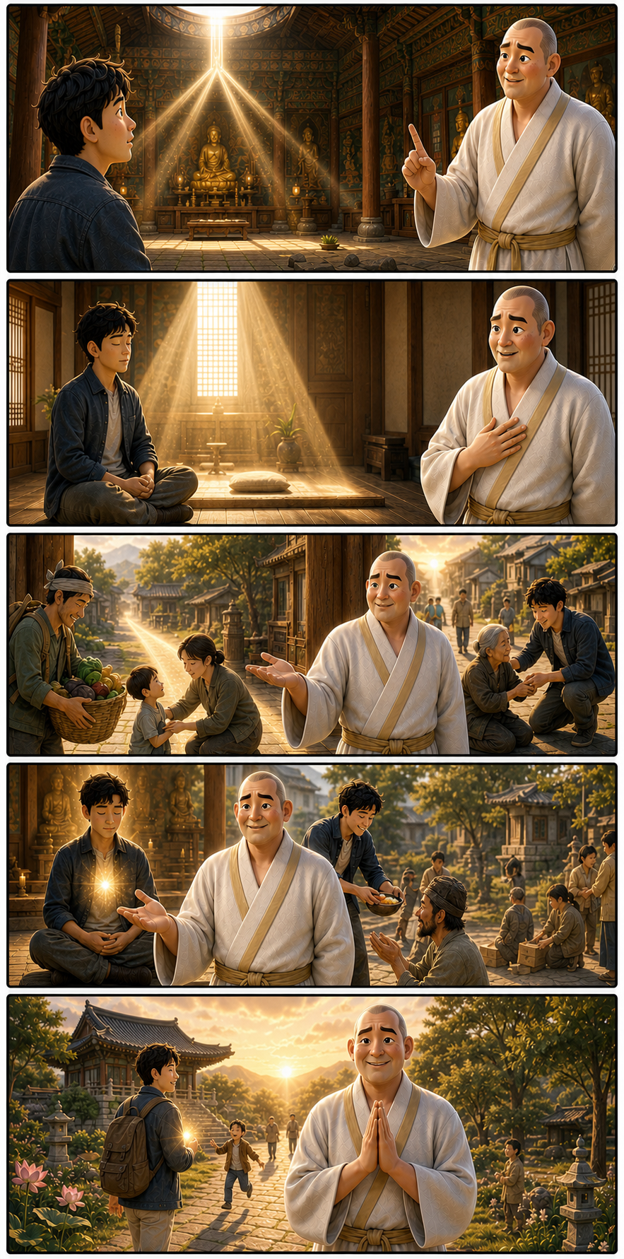 깨달음은 자비의 실천으로 이어져야 합니다 카툰