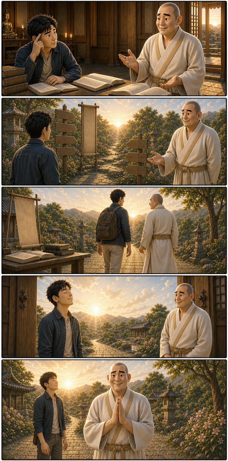 말은 길을 가리키지만, 깨달음은 직접 보아야 합니다 카툰