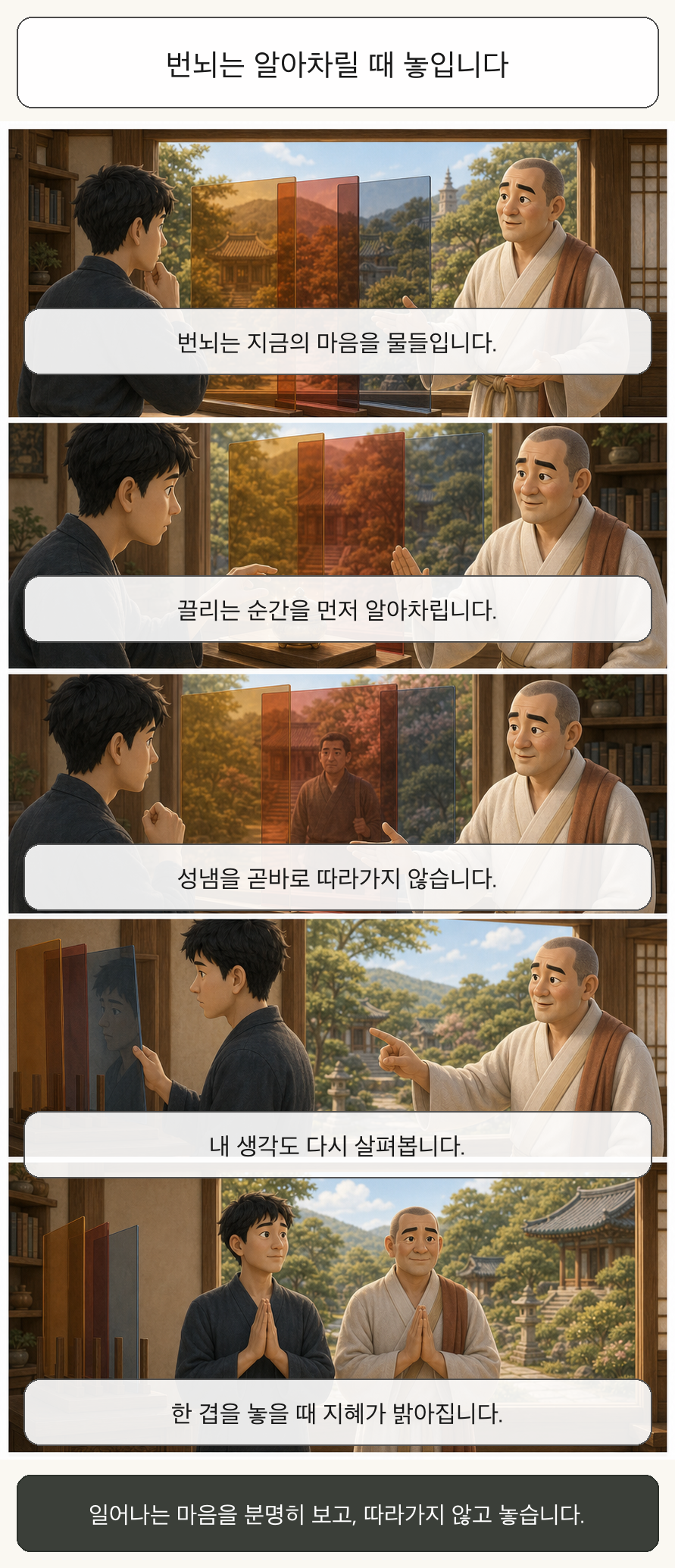 번뇌는 알아차릴 때 놓입니다 카툰