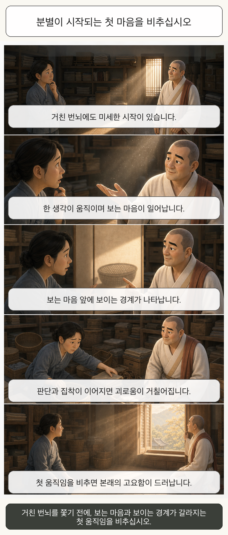 분별이 시작되는 첫 마음을 비추십시오 카툰
