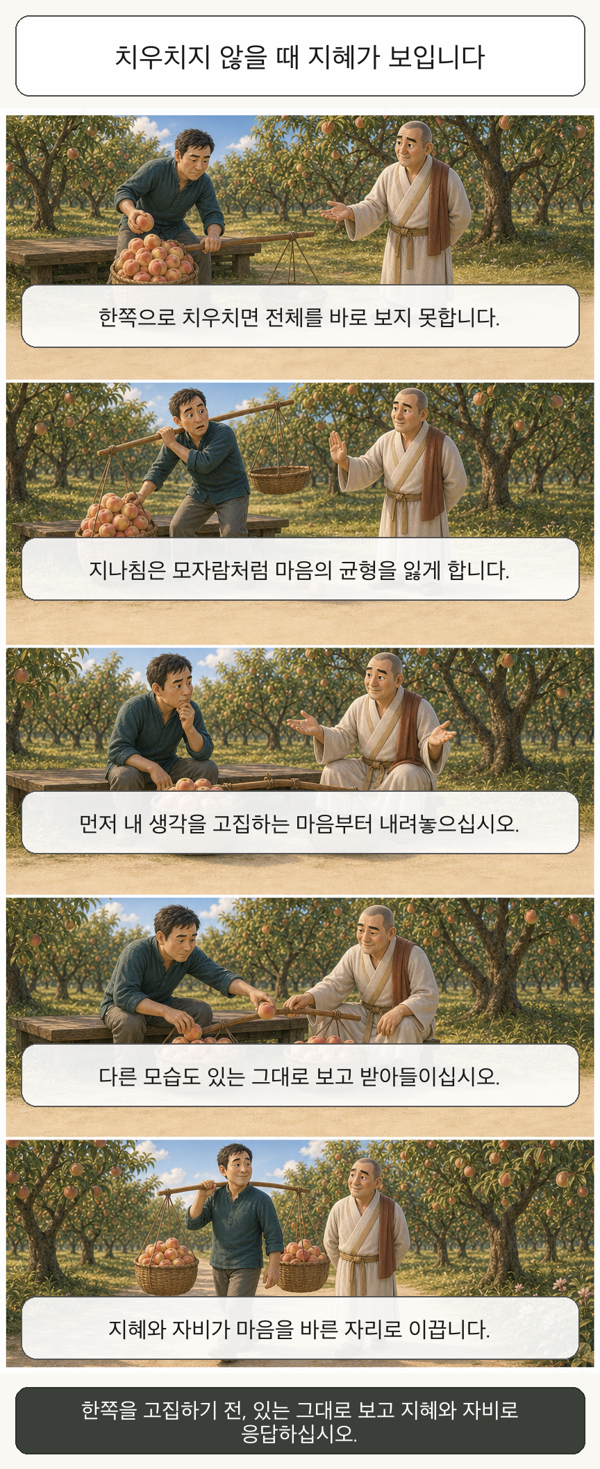 치우치지 않을 때 지혜가 보입니다 카툰